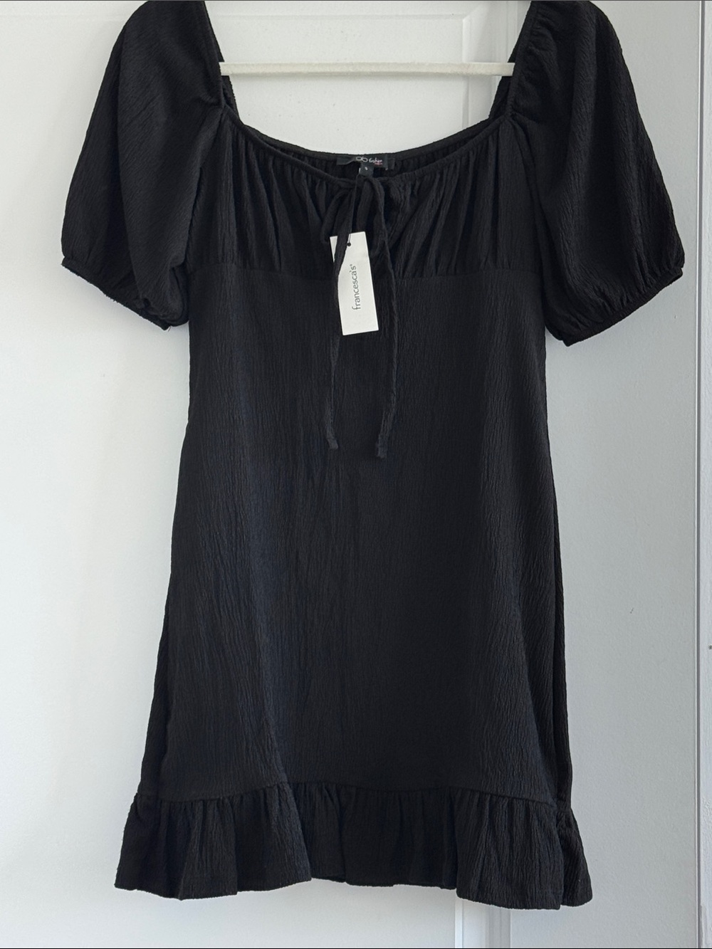 Francesca's Collections Black Puff-Sleeve Mini Dress
